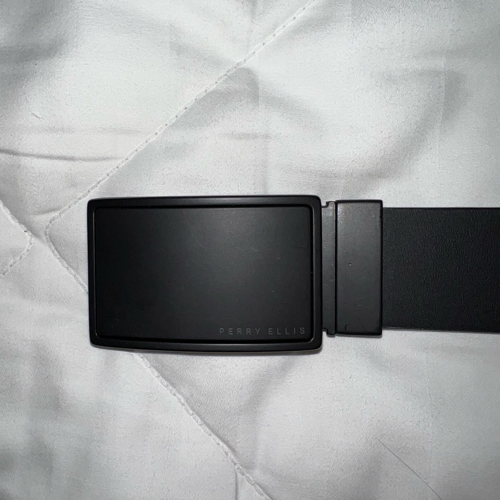 Perry Ellis Black/Gray Leather Belt Buckle
